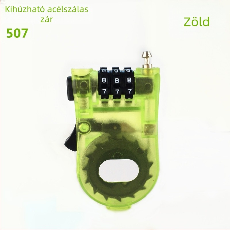 Szekrényzár behúzható acélszálas zsinórral és jelszavas védelemmel, Modell 507, műanyag kivitel, záróoszlopok közti távolság 500, mechanikus