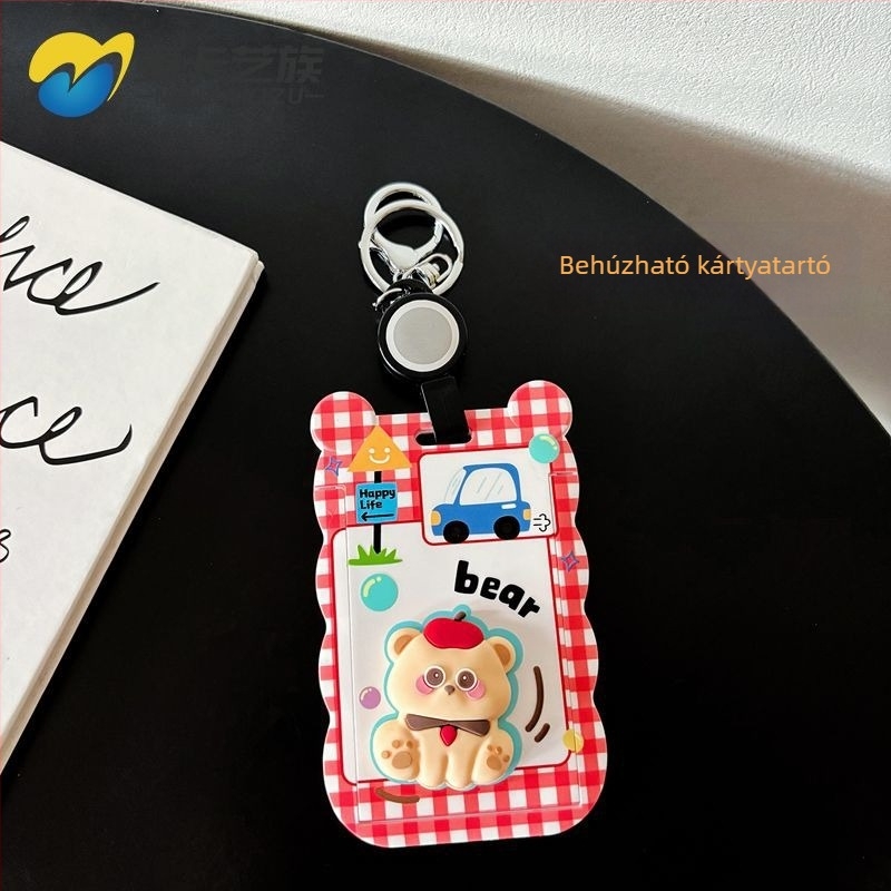 Kártyatartó édes macska dizájnnal diákok számára, ABS anyagból, nyakpánttal és visszahúzható csattal