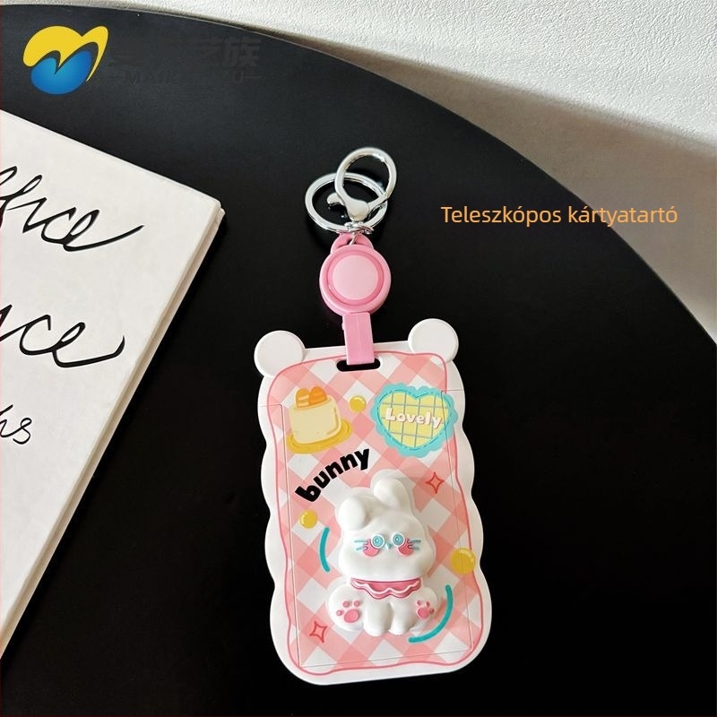 Kártyatartó édes macska dizájnnal diákok számára, ABS anyagból, nyakpánttal és visszahúzható csattal