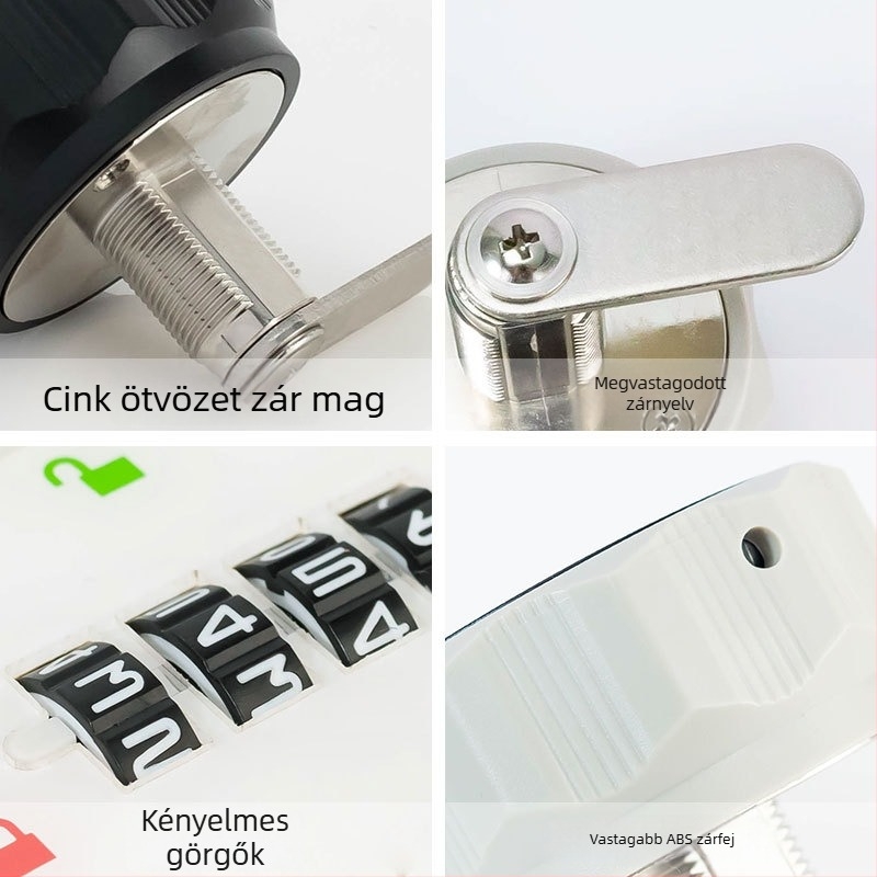 Mechanikus szekrényzár számkombinációval, ABS+ cink ötvözet, univerzális fa- és acél szekrényekhez, modell 660329