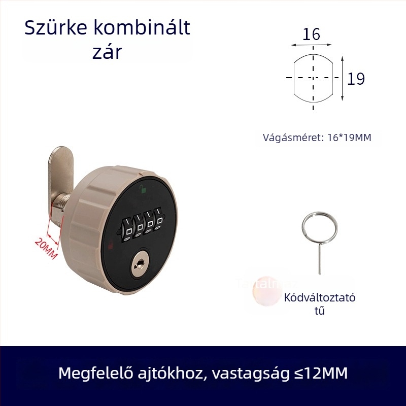Mechanikus szekrényzár számkombinációval, ABS+ cink ötvözet, univerzális fa- és acél szekrényekhez, modell 660329