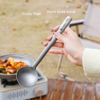 Tiszta titániumból készült főzőkanál hosszú nyéllel — csúszásmentes, hőálló, égési védelem