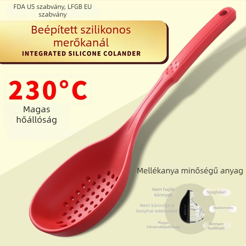 Élelmiszer-minőségű szilikonból készült főzőkanál, magas hőmérséklet-ellenálló, csúszásmentes, égési védelem, nylonbetét