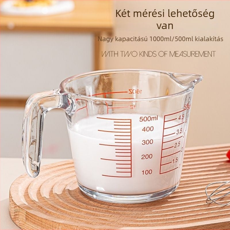 Mikrohullámú sütőhöz üvegből készült tejmérő pohár, fokozatos skálázással, vastag falú, hőálló, nagy kapacitás
