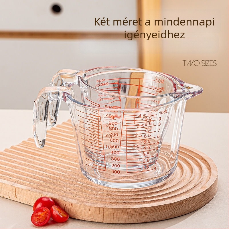 Mikrohullámú sütőhöz üvegből készült tejmérő pohár, fokozatos skálázással, vastag falú, hőálló, nagy kapacitás