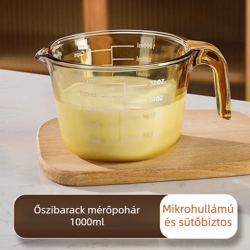 Magas hőállóságú üveg mérőpohár skálával, konyhai sütéshez