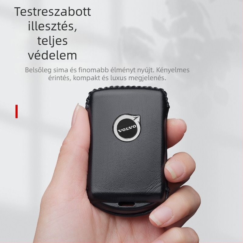 Volvo kulcstartó tok, juhbőr, egyszerű stílus, kompatibilis XC40, XC60, XC90, V90, V60, C40, S90, S60