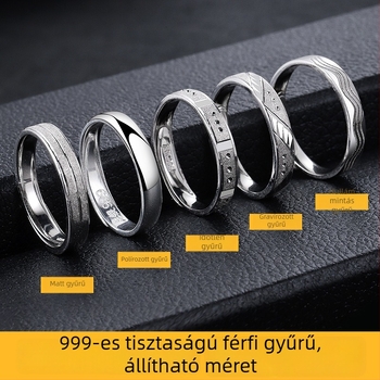 Férfi ezüst 999 gyűrű, eredeti, magas minőségű kollekció platina bevonattal, nyitott gyűrű