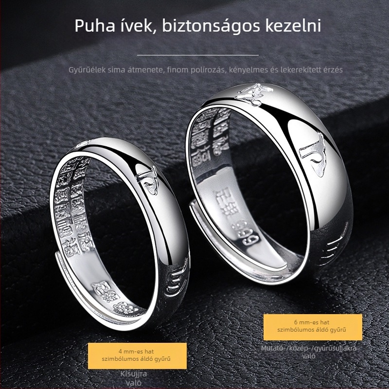 Férfi ezüst 999 gyűrű, eredeti, magas minőségű kollekció platina bevonattal, nyitott gyűrű