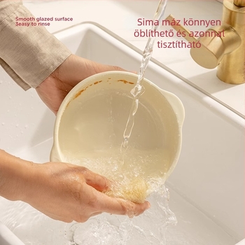 Kerámiás mikróba is alkalmas dupla fogantyúval tál, sütő és légsütő használatra, kerek forma, mázolt felület, új kínai stílus.