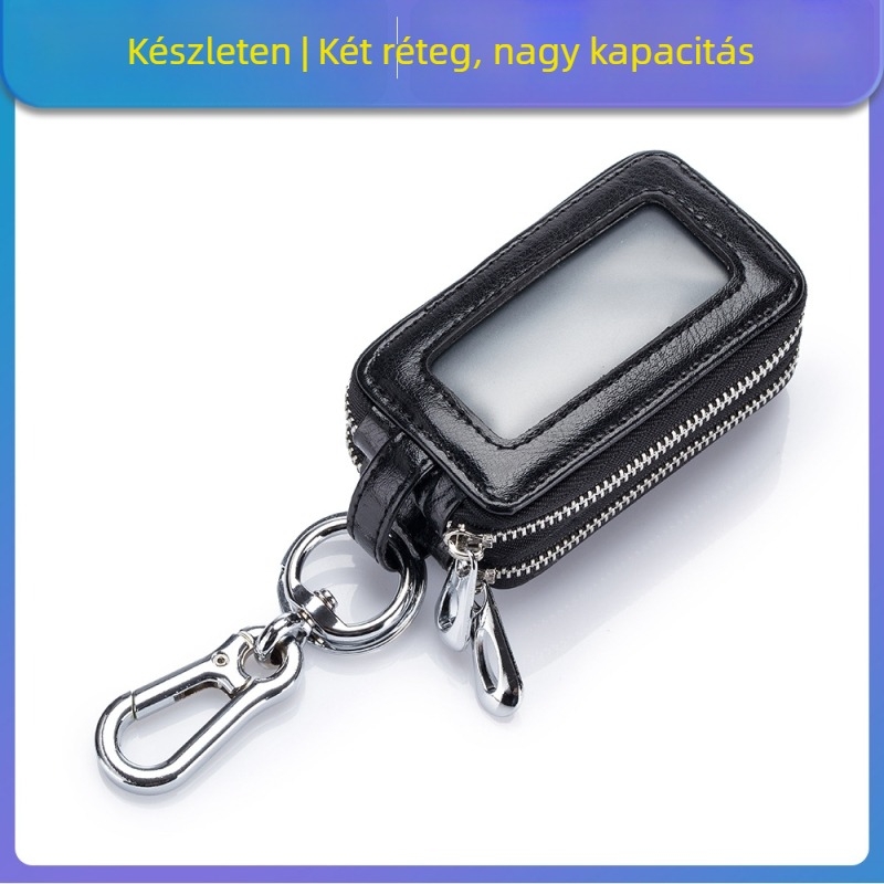 Autókulcs táska természetes bőrből, kétszintes, cipzár, uniszex
