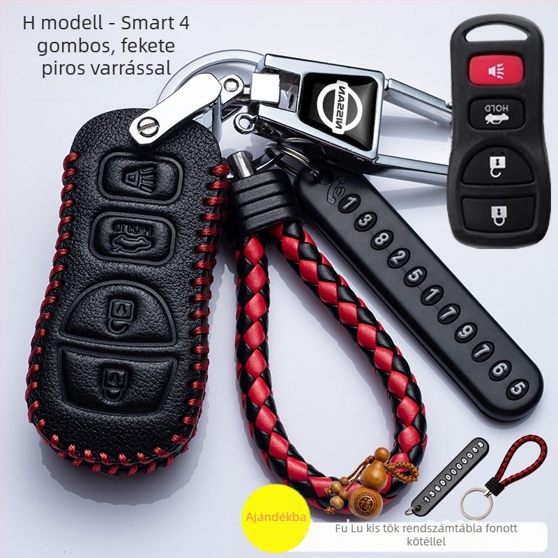 Nissan bőrkulcstartó tok csattal — kompatibilis a Sylphy, Teana, Qashqai és X-Trail modellekkel