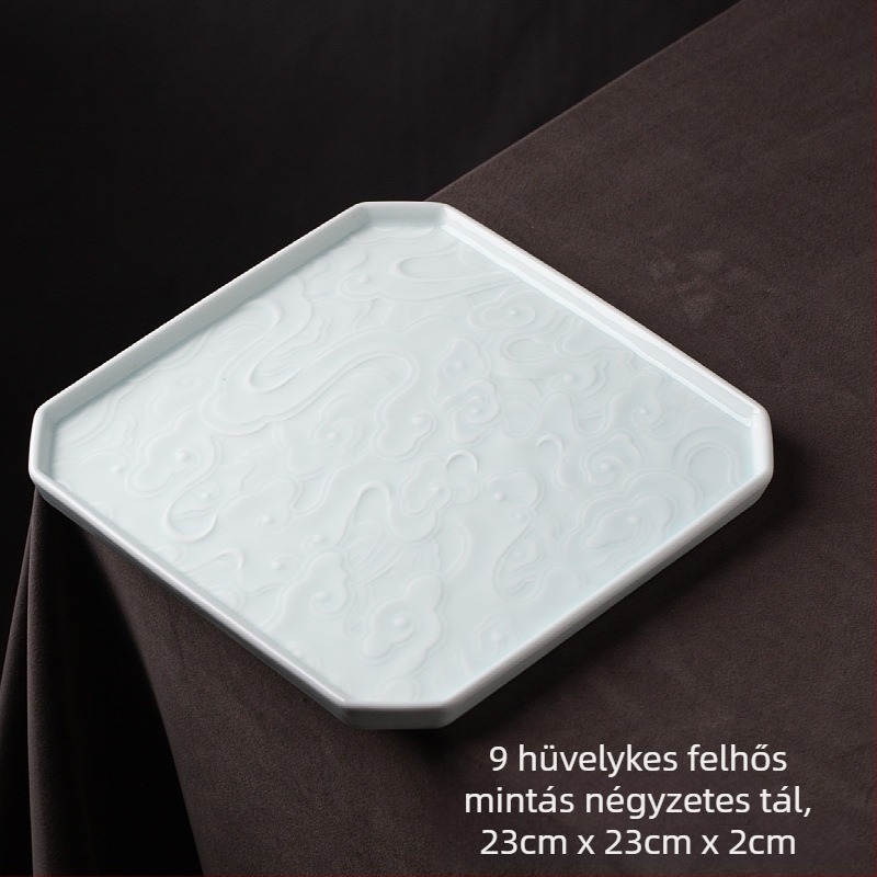 Porcelán négyszögletes tál, alglazúros felülettel, kínai stílus, mikrohullámú sütőben használható