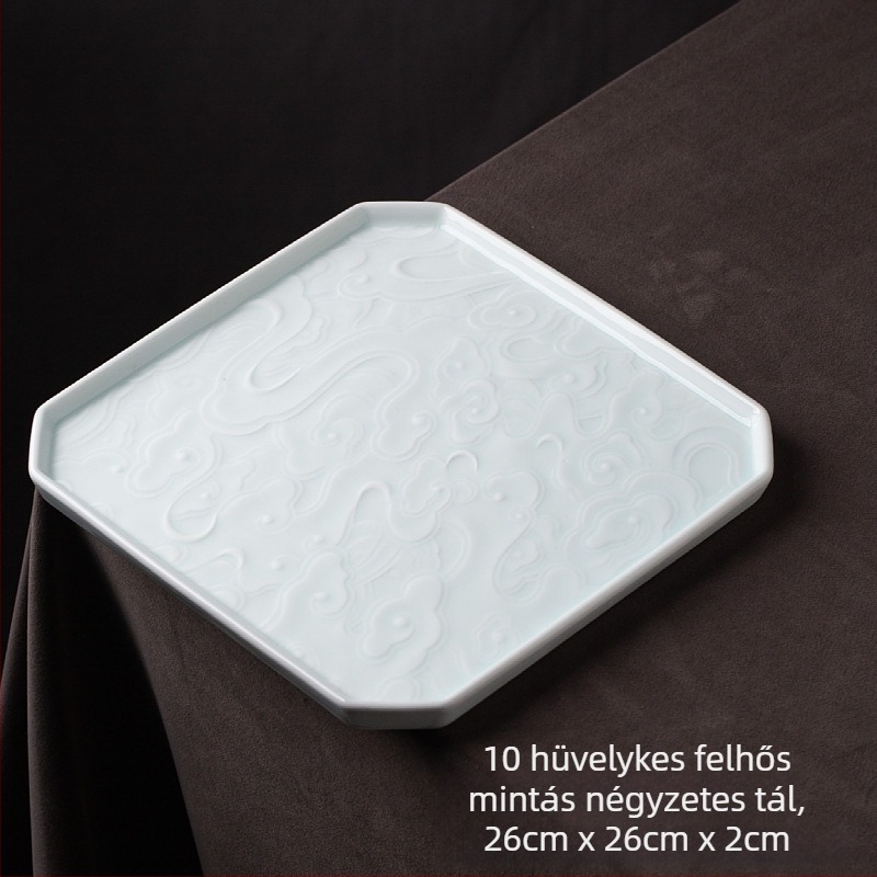 Porcelán négyszögletes tál, alglazúros felülettel, kínai stílus, mikrohullámú sütőben használható
