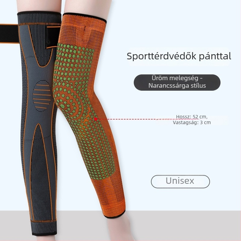 Térdvédő melegítő szíjjal, uniszex, csúszásmentes, őszi-téli használatra
