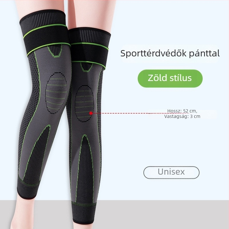 Térdvédő melegítő szíjjal, uniszex, csúszásmentes, őszi-téli használatra