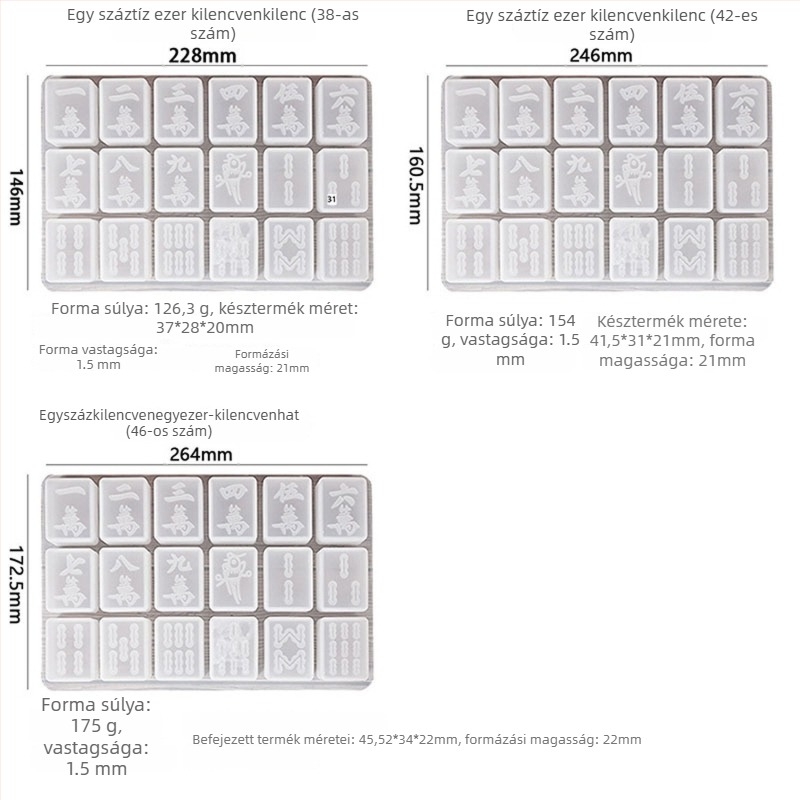 Szilikon Mahjong lapka forma DIY gyantához, észak-déli mahjong, 46/42/38