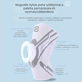 Sport térdvédő – kosárlabda pánttal, nyomás alatti szilikon rugó-támogatással és csúszásmentes felülettel (Fő anyag: Nylon; Védett részek: Térd; Kategória: Térdvédő; Alkalmazható populáció: Univerzális; Alkalmazható sportok: Univerzális)