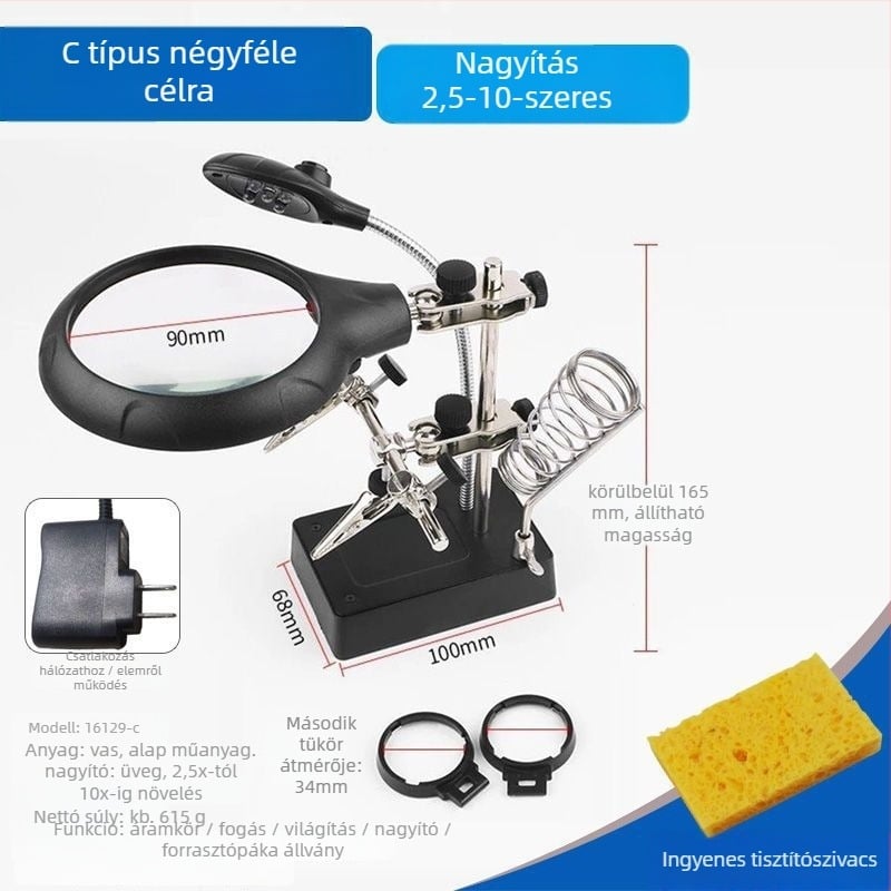 Mobiltelefon javításához készült kombinált asztali lámpa nagyítóval és forrasztóállvánnyal | Márka: Unique, Anyag: lila szantálfa