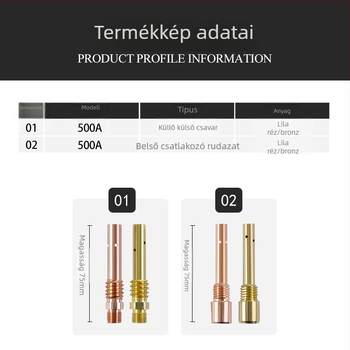 MIG hegesztőpisztoly csatlókar – gázvédett, réz-bronz ötvözet, 500A, magátmérő 1,2 mm