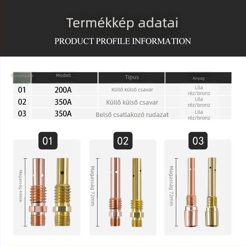 MIG hegesztőpisztoly csatlókar – gázvédett, réz-bronz ötvözet, 500A, magátmérő 1,2 mm