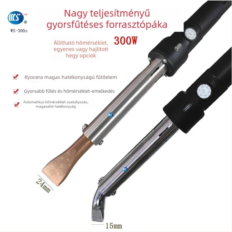 Ipari 300W-os forrasztópáka, regulálható hőmérséklet, 220V, görbült és egyenes heggyel