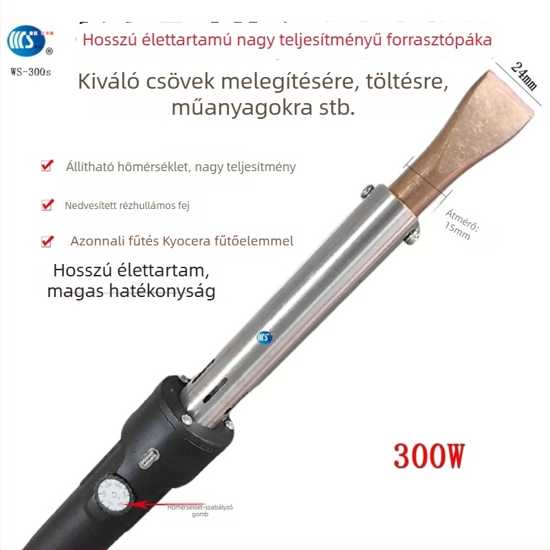 Ipari 300W-os forrasztópáka, regulálható hőmérséklet, 220V, görbült és egyenes heggyel