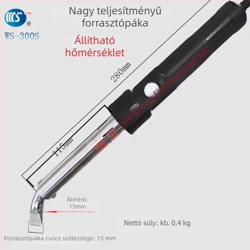 Ipari 300W-os forrasztópáka, regulálható hőmérséklet, 220V, görbült és egyenes heggyel