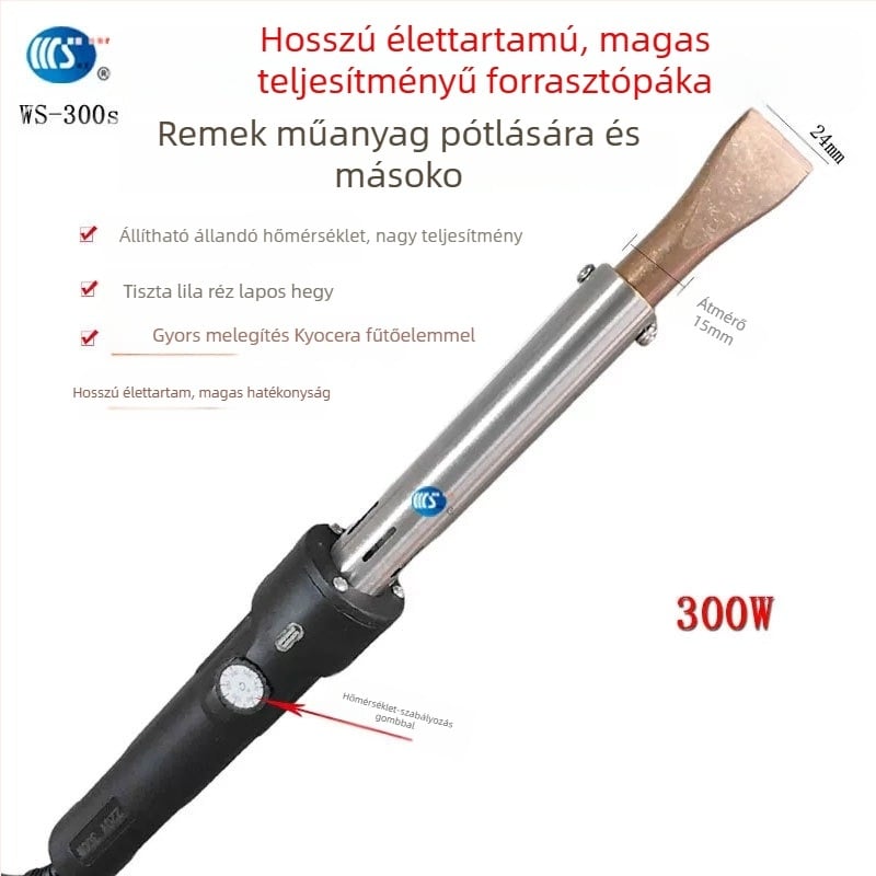 Ipari 300W-os forrasztópáka, regulálható hőmérséklet, 220V, görbült és egyenes heggyel