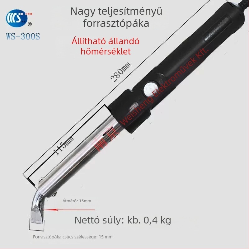 Ipari 300W-os forrasztópáka, regulálható hőmérséklet, 220V, görbült és egyenes heggyel