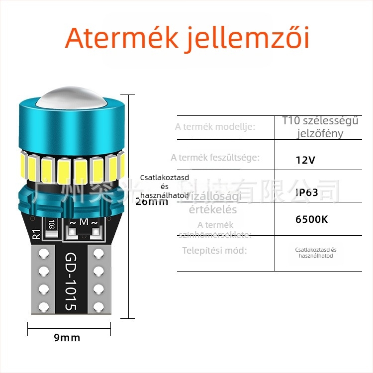 T10 LED autó világító lámpa lencsével - rendszámtábla világítás, 12V, 1W, 120lm, IP63