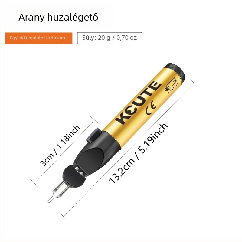Hosszított vezetékégető toll — gumírozott fogantyú, 1,5V akkumulátorral, DIY kötéshez és patchwork varráshoz