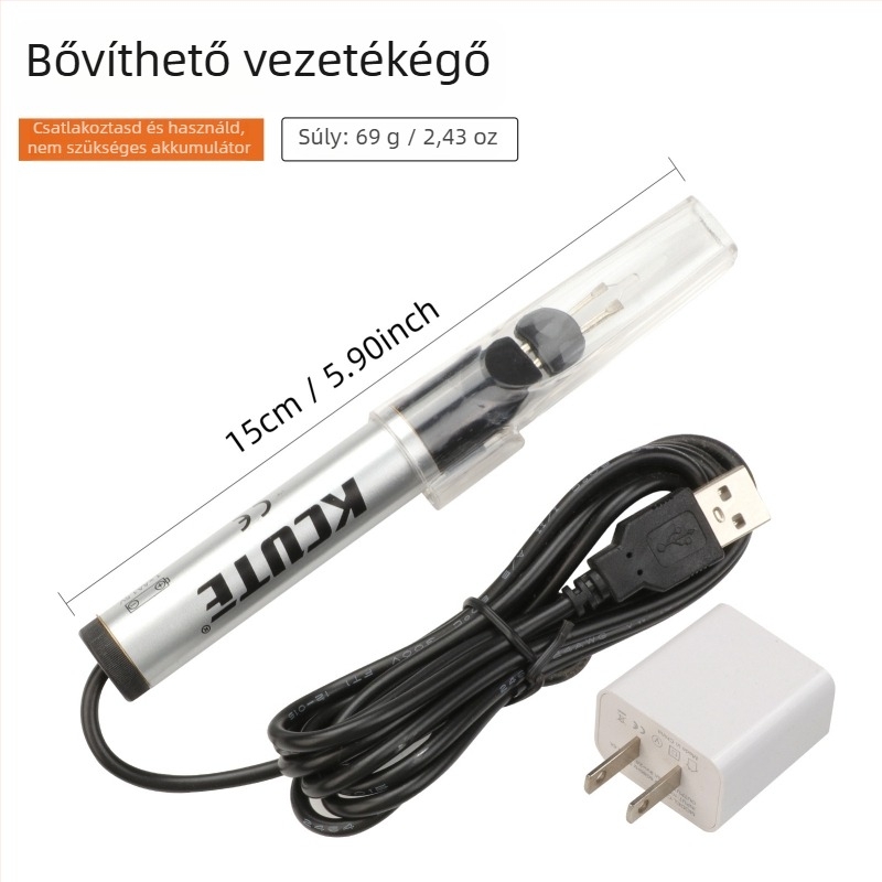 Hosszított vezetékégető toll — gumírozott fogantyú, 1,5V akkumulátorral, DIY kötéshez és patchwork varráshoz