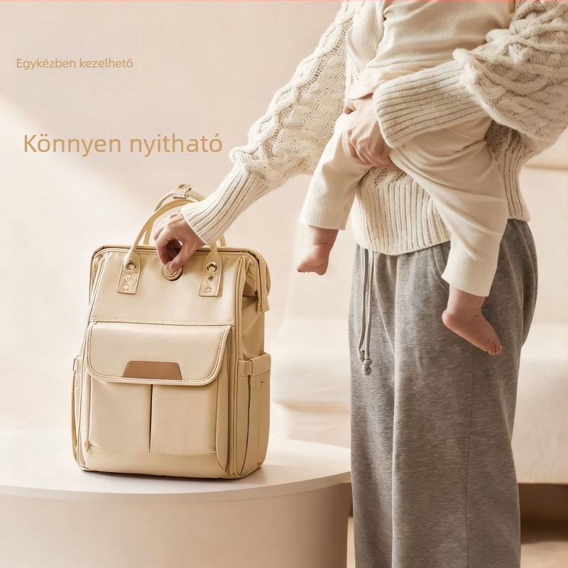 Anyukáknak és babáknak szánt nagy kapacitású, könnyű, multifunkcionális hátizsák (Anyag: poliészter; Belső: poliészter; Hátizsákrendszer: görbült vállpánt; Megjelenés: 2018 tavasza)