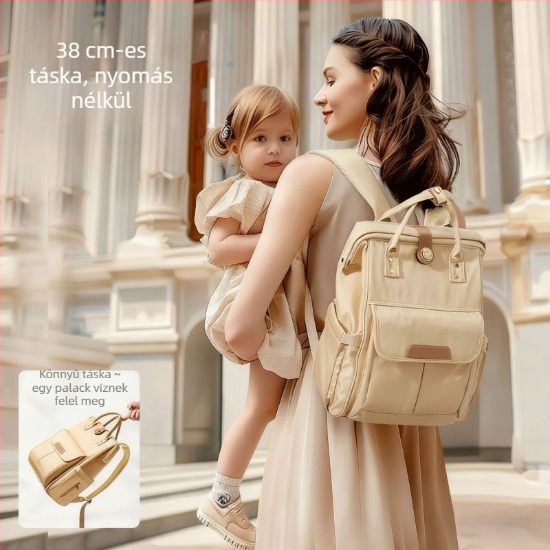 Anyukáknak és babáknak szánt nagy kapacitású, könnyű, multifunkcionális hátizsák (Anyag: poliészter; Belső: poliészter; Hátizsákrendszer: görbült vállpánt; Megjelenés: 2018 tavasza)