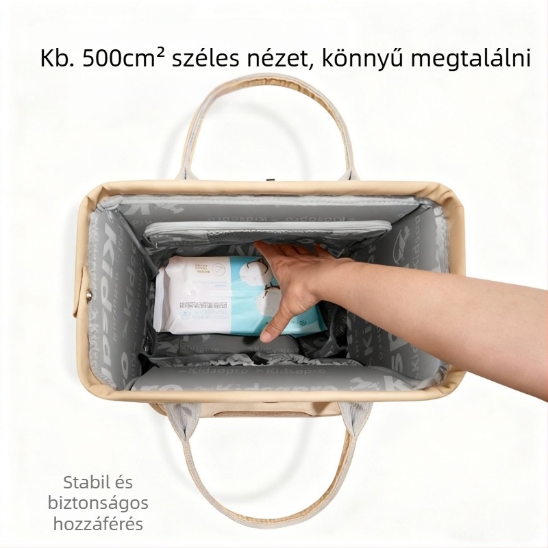 Anyukáknak és babáknak szánt nagy kapacitású, könnyű, multifunkcionális hátizsák (Anyag: poliészter; Belső: poliészter; Hátizsákrendszer: görbült vállpánt; Megjelenés: 2018 tavasza)