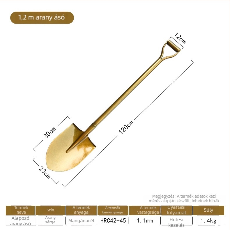Alapozási ceremóniára szánt lapát, 50Mn mangánacélból, hegyes fejű, tervezve megnyitó ceremóniákhoz