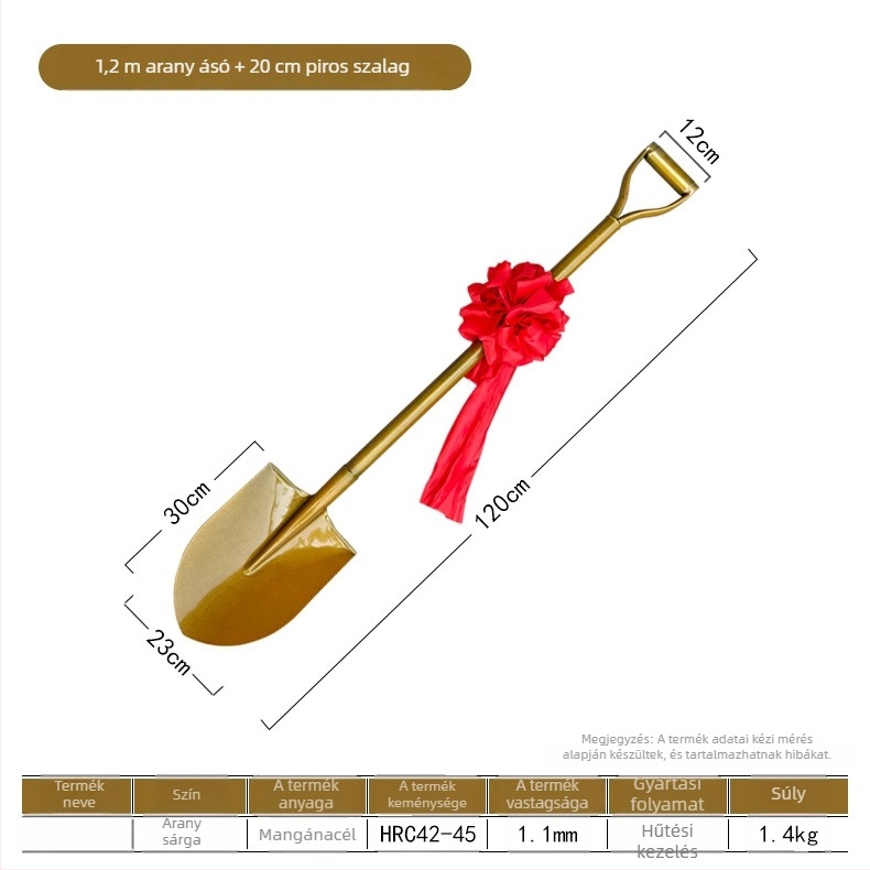 Alapozási ceremóniára szánt lapát, 50Mn mangánacélból, hegyes fejű, tervezve megnyitó ceremóniákhoz