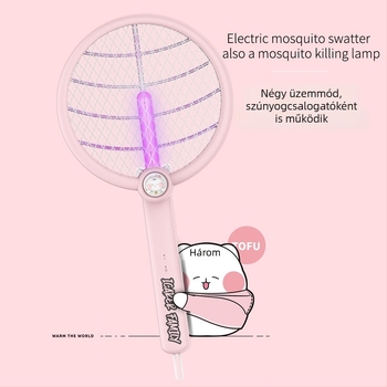 2-az-1-ben összecsukható elektromos szúnyogirtó USB-töltéssel és falra szerelhető állvánnyal, LED világítás, 0-180° forgás, beépített 1001-1600 mAh akkumulátor