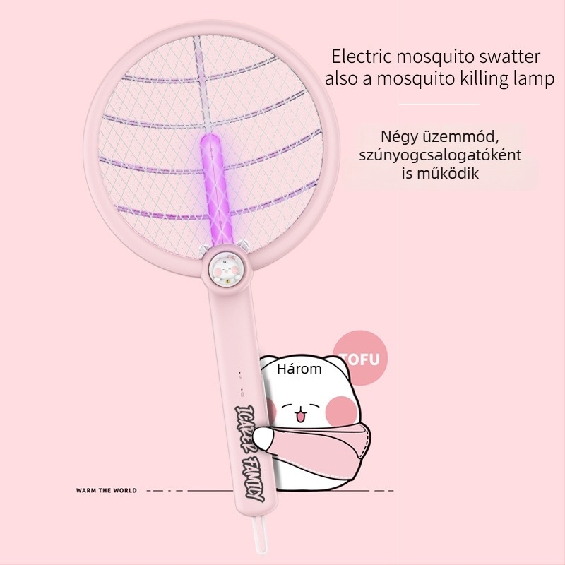 2-az-1-ben összecsukható elektromos szúnyogirtó USB-töltéssel és falra szerelhető állvánnyal, LED világítás, 0-180° forgás, beépített 1001-1600 mAh akkumulátor