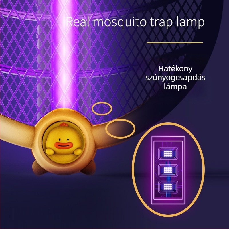 2-az-1-ben összecsukható elektromos szúnyogirtó USB-töltéssel és falra szerelhető állvánnyal, LED világítás, 0-180° forgás, beépített 1001-1600 mAh akkumulátor