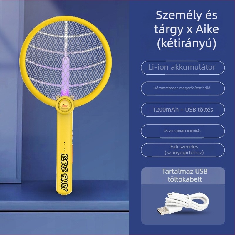 2-az-1-ben összecsukható elektromos szúnyogirtó USB-töltéssel és falra szerelhető állvánnyal, LED világítás, 0-180° forgás, beépített 1001-1600 mAh akkumulátor