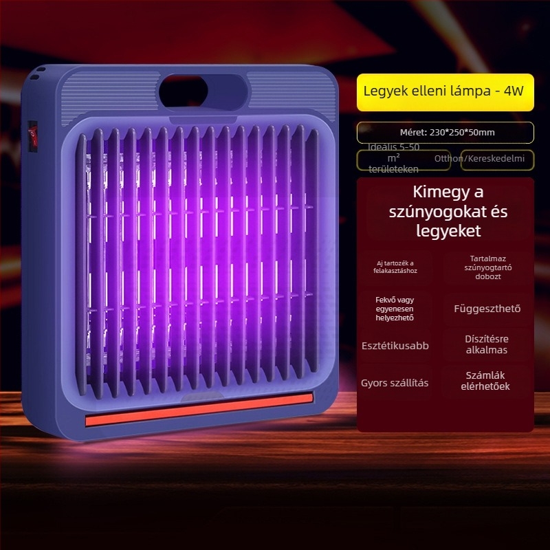 LED-lámpa szúnyog- és legyek elleni védelemre, fényhullám csapda, 31–40 m² lefedettség, 6–12W, akkumulátor nélkül