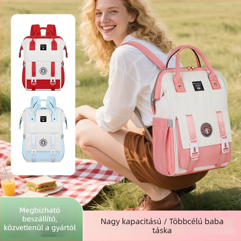 Anyuka és baba hátizsák, könnyű, nagy kapacitású denim utazótáska palacktartóval, két vállpántos, vízálló