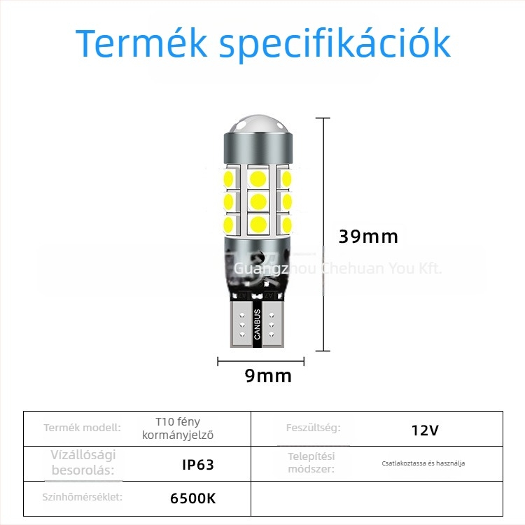 T10 LED Canbus belső autó világítás, hibamentes, 24SMD 3014 lencsével, 12V, 1W, Plug‑and‑Play
