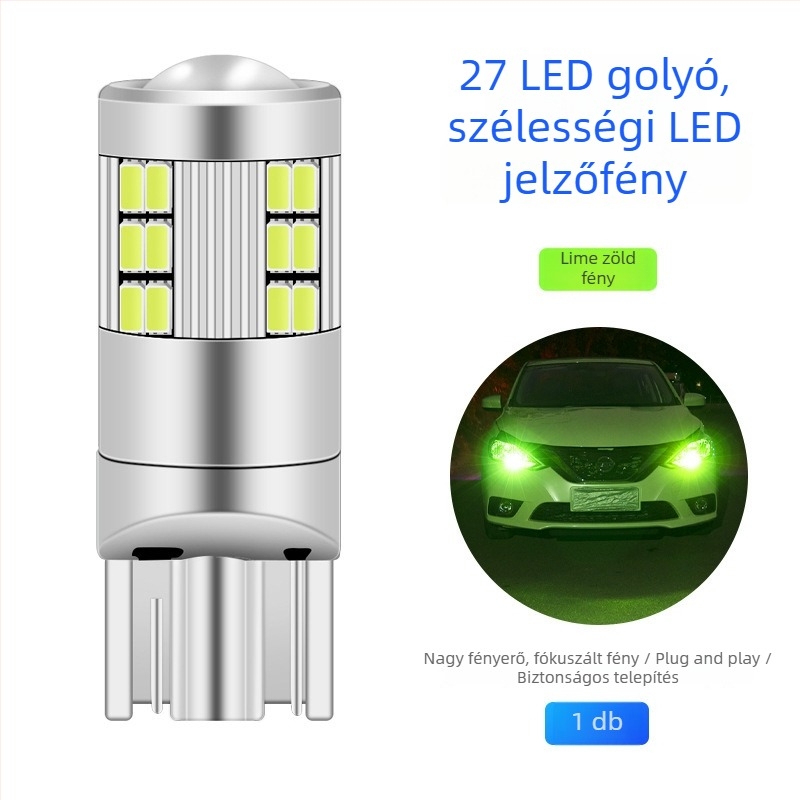 Autó szélesség LED indikátor fény - T10/W5W, 27SMD 1206; 12V, 3W (univerzális kompatibilitás)