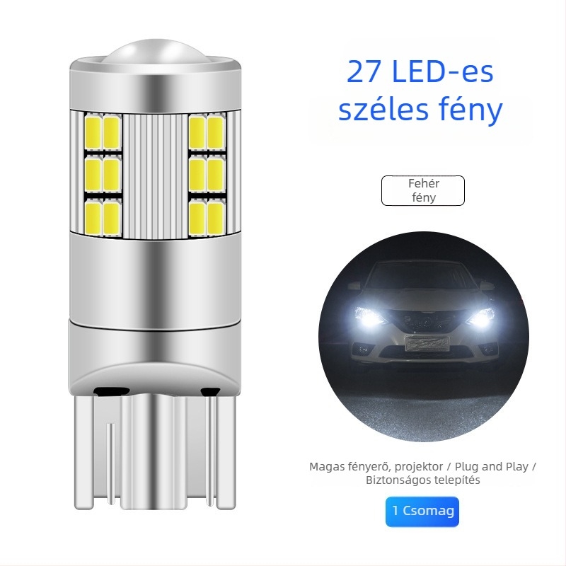 Autó szélesség LED indikátor fény - T10/W5W, 27SMD 1206; 12V, 3W (univerzális kompatibilitás)