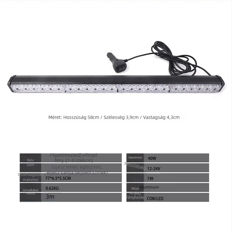 Alumínium LED első grille világítás autókhoz – riasztó és nappali világítás, 72W, 12-24V, modell: riasztó fény