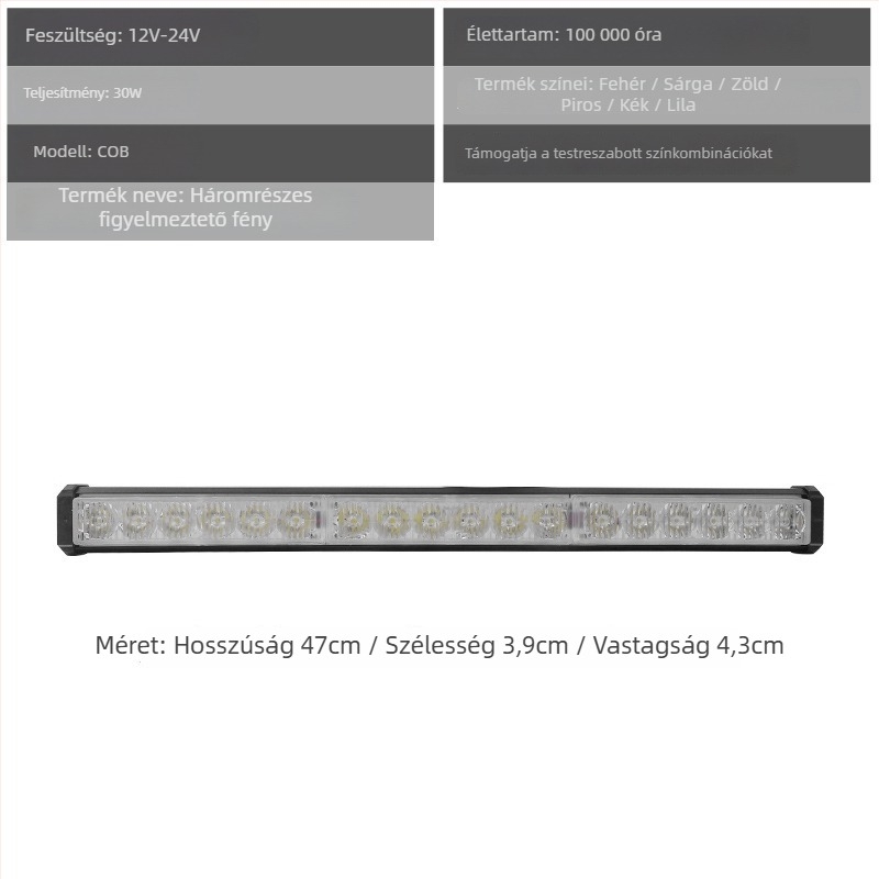 Alumínium LED első grille világítás autókhoz – riasztó és nappali világítás, 72W, 12-24V, modell: riasztó fény