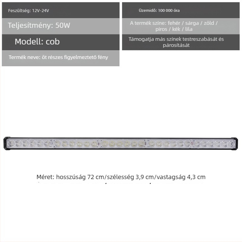 Alumínium LED első grille világítás autókhoz – riasztó és nappali világítás, 72W, 12-24V, modell: riasztó fény